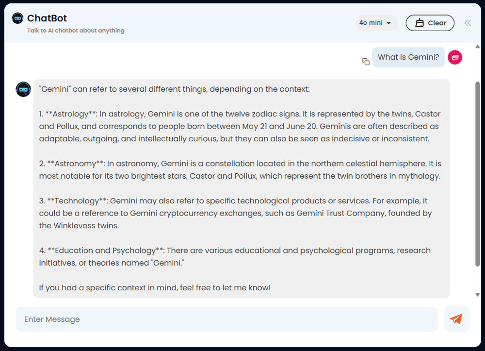 AI Chattings answer to the question What is Gemini AI Chatting's answer to the question “What is Gemini?”