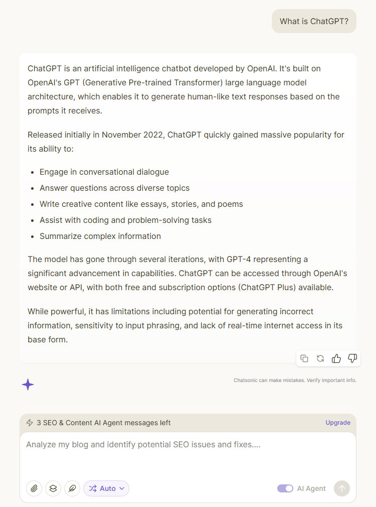 Chatsonics answer to the question What is ChatGPT Chatsonic’s answer to the question “What is ChatGPT?”