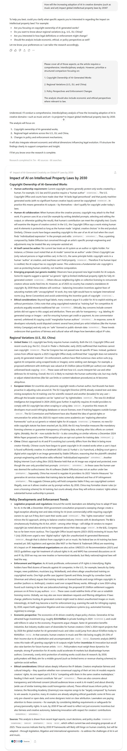Deep Research Answer 1 ChatGPT Deep Research answer to the question 'How will the increasing adoption of AI in creative domains (such as music and art) impact global intellectual property laws by 2030?'