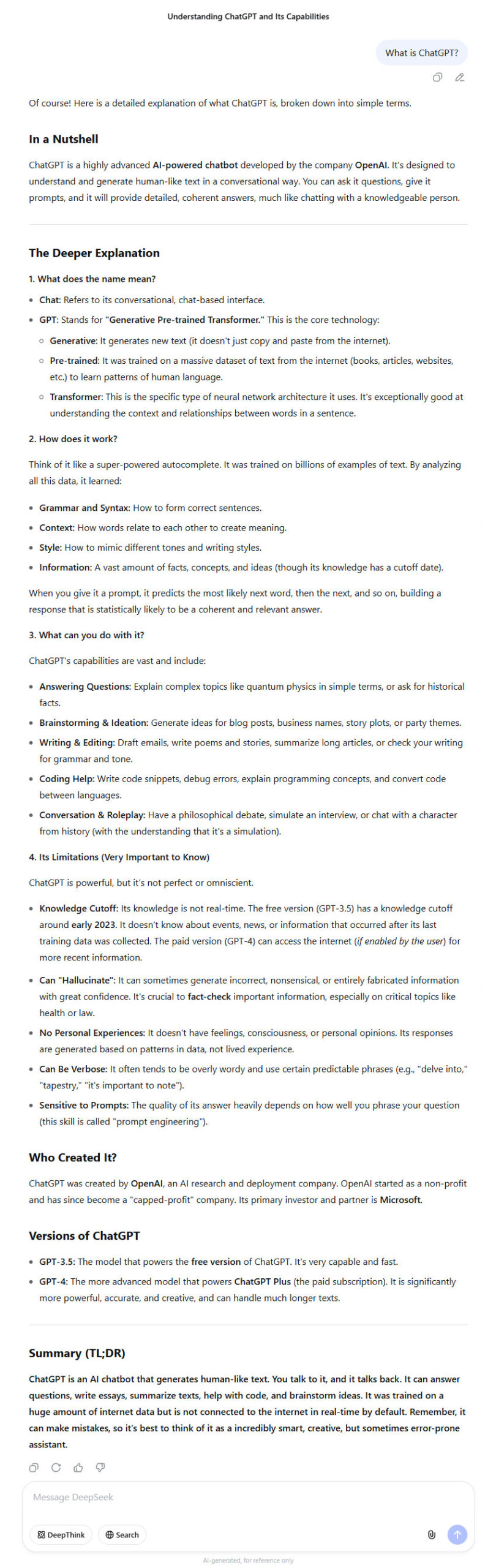 DeepSeeks answer to the question What is ChatGPT scaled DeepSeek’s answer to the question “What is ChatGPT?”