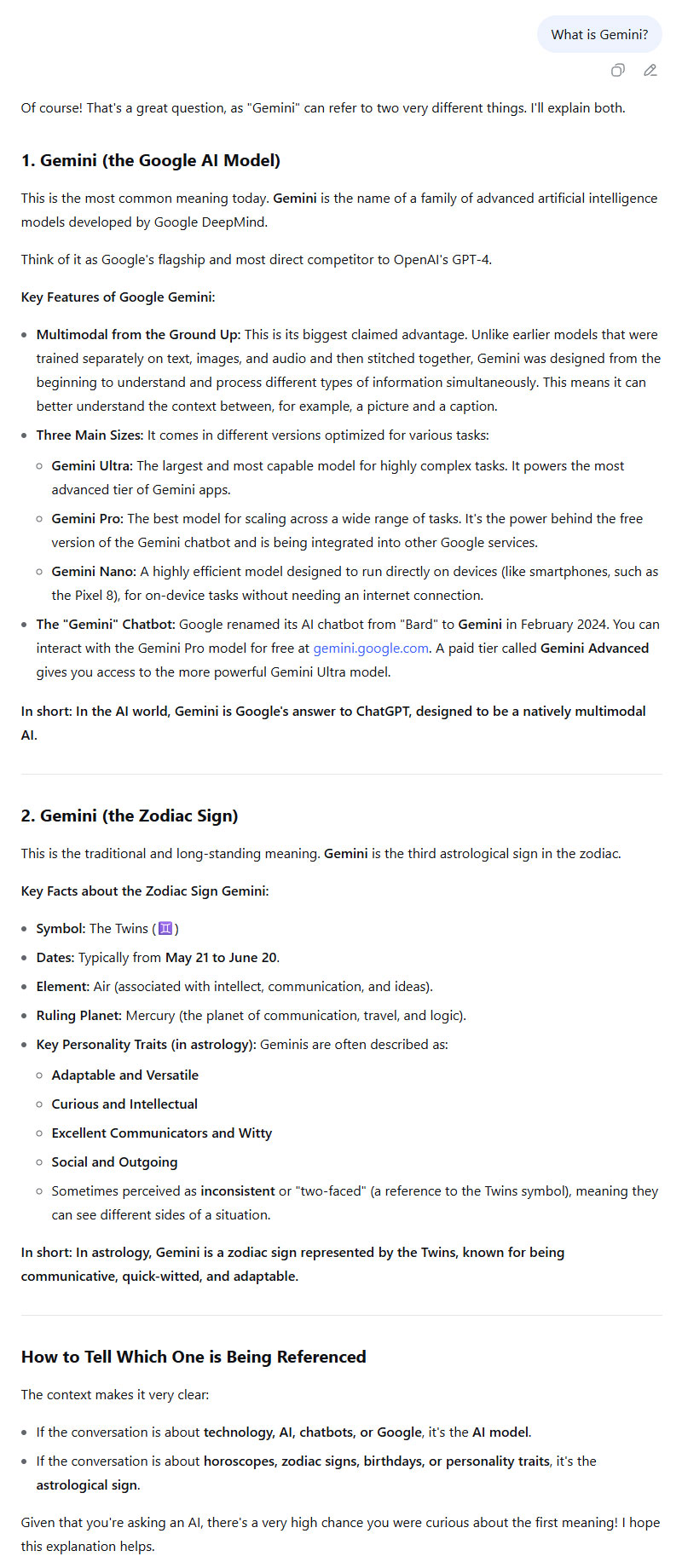 DeepSeeks answer to the question What is Gemini DeepSeek’s answer to the question “What is Gemini?”