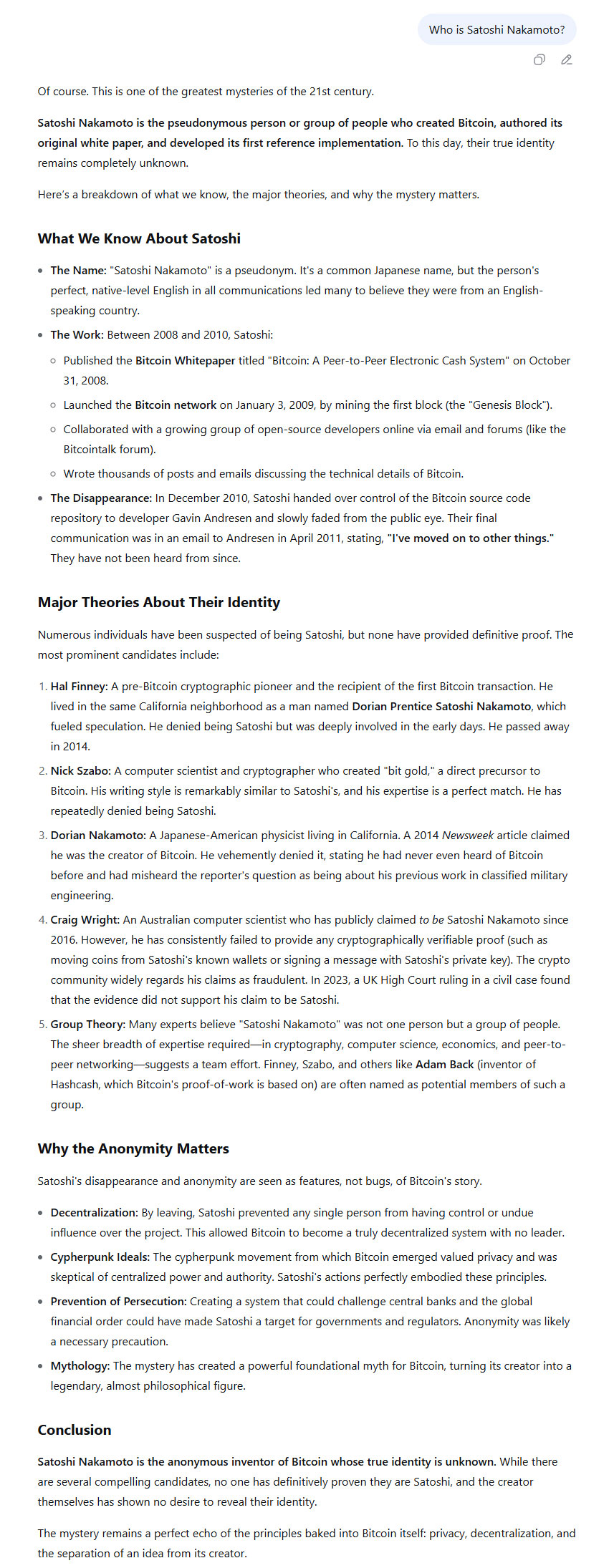 DeepSeeks answer to the question Who is Satoshi Nakamoto DeepSeek’s answer to the question Who is Satoshi Nakamoto