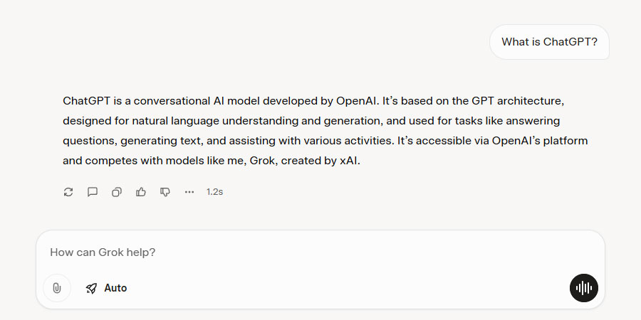 Groks answer to the question What is ChatGPT Grok’s answer to the question “What is ChatGPT?”