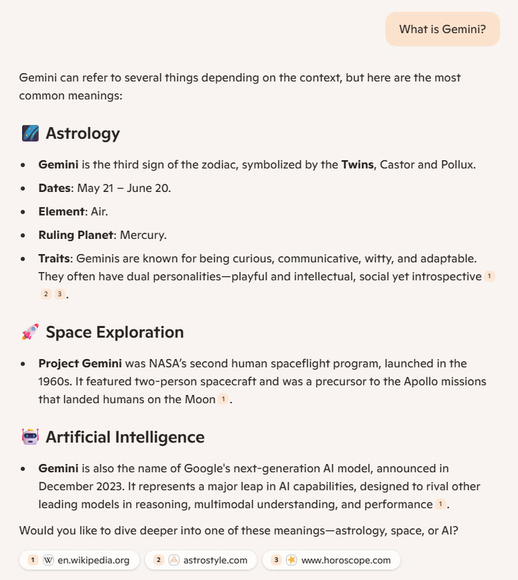 Microsoft Copilots answer to the question What is Gemini Microsoft Copilot’s answer to the question “What is Gemini?”