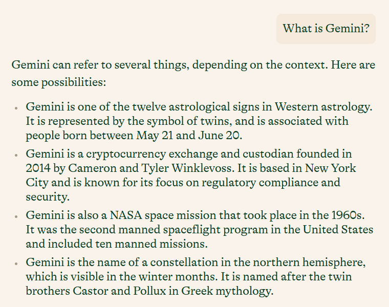 Pis answer to the question What is Gemini Pi's answer to the question “What is Gemini?”