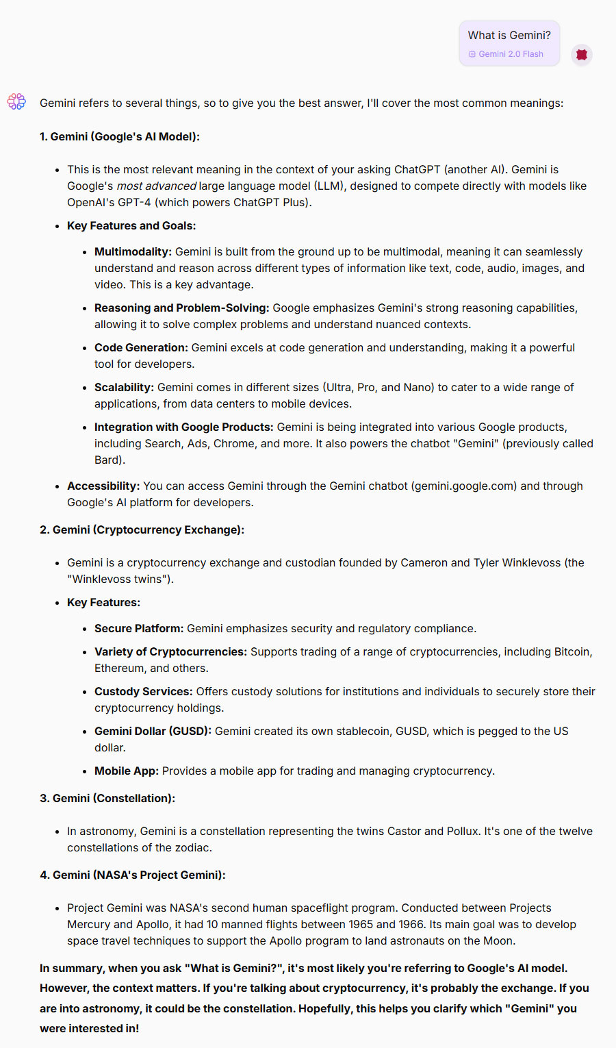 TextCortexs answer to the question What is Gemini TextCortex's answer to the question “What is Gemini?”